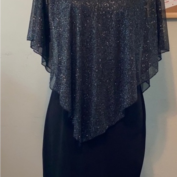 #331 Enfocus Studio Navy Glitter Asymmetrical Dress - Picture 5 of 10